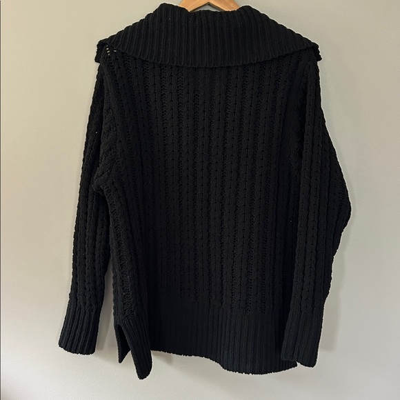 Aerie Cable‎ Car Quarter Zip Sweater Black size Small Oversized Chunky Knit - Picture 6 of 8